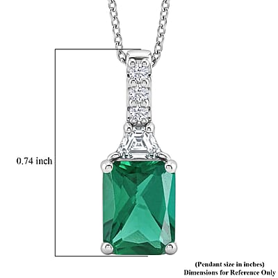 D'Joy Lab Grown Emerald and Moissanite 2.80 ctw Pendant Necklace in Rhodium Over Sterling Silver 20 Inches