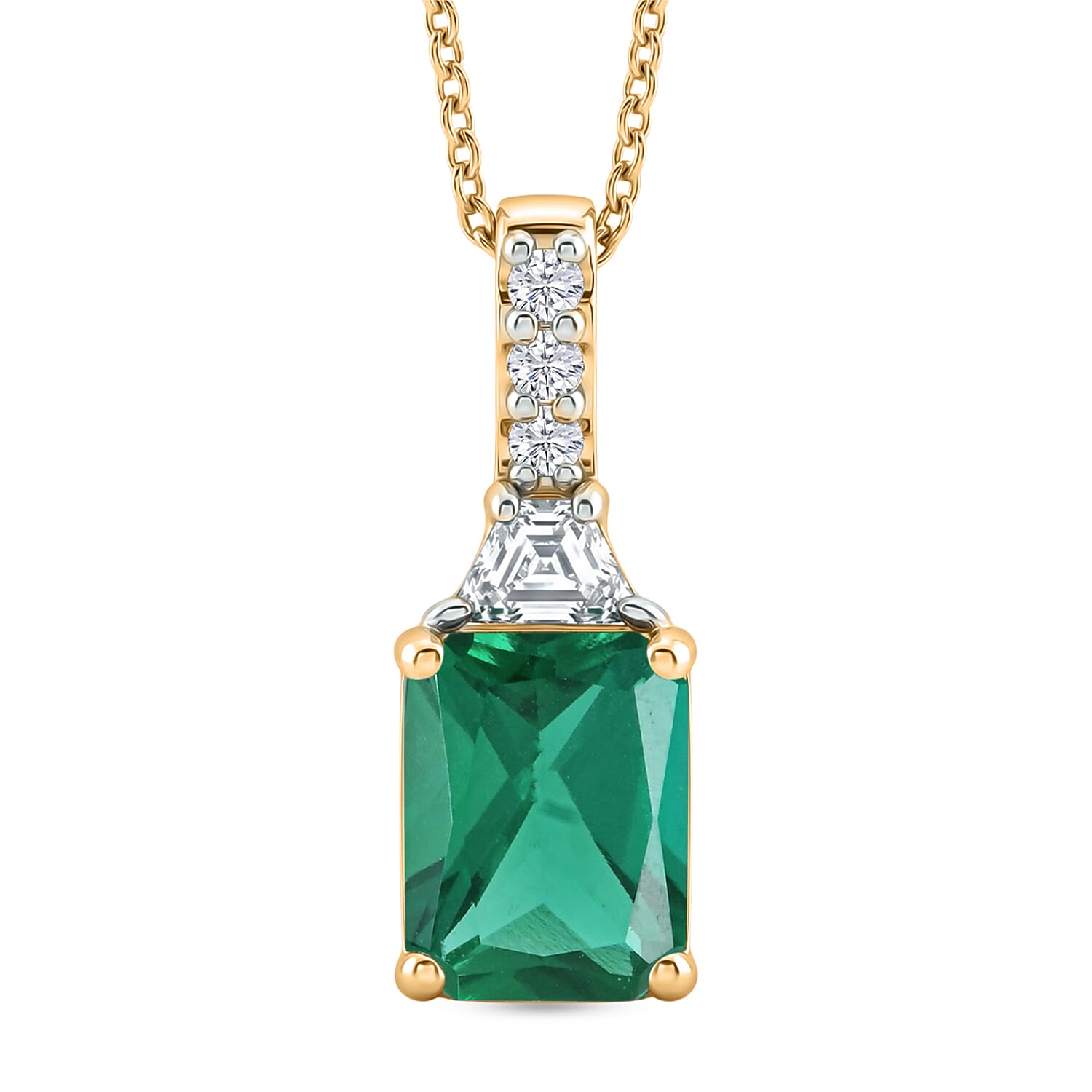 D'Joy Lab Grown Emerald and Moissanite 2.80 ctw Pendant Necklace in 18K Vermeil Yellow Gold Over Sterling Silver 20 Inches