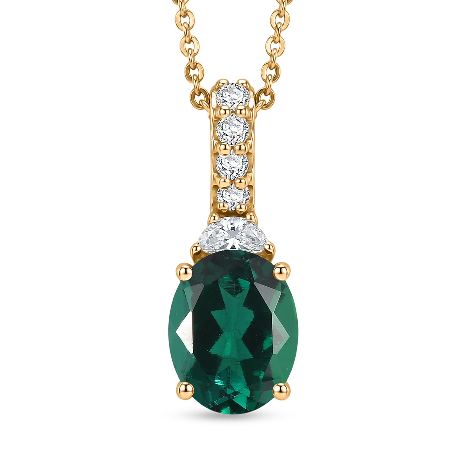 D'Joy Lab Grown Emerald and Moissanite 2.60 ctw Pendant Necklace in 18K Vermeil Yellow Gold Over Sterling Silver 20 Inches