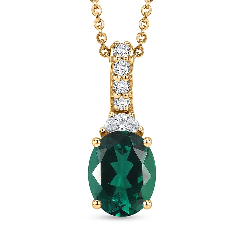 D'Joy Lab Grown Emerald and Moissanite 2.60 ctw Pendant Necklace in 18K Vermeil Yellow Gold Over Sterling Silver 20 Inches