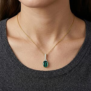D'Joy Lab Grown Emerald and Moissanite 2.60 ctw Pendant Necklace in 18K Vermeil Yellow Gold Over Sterling Silver 20 Inches