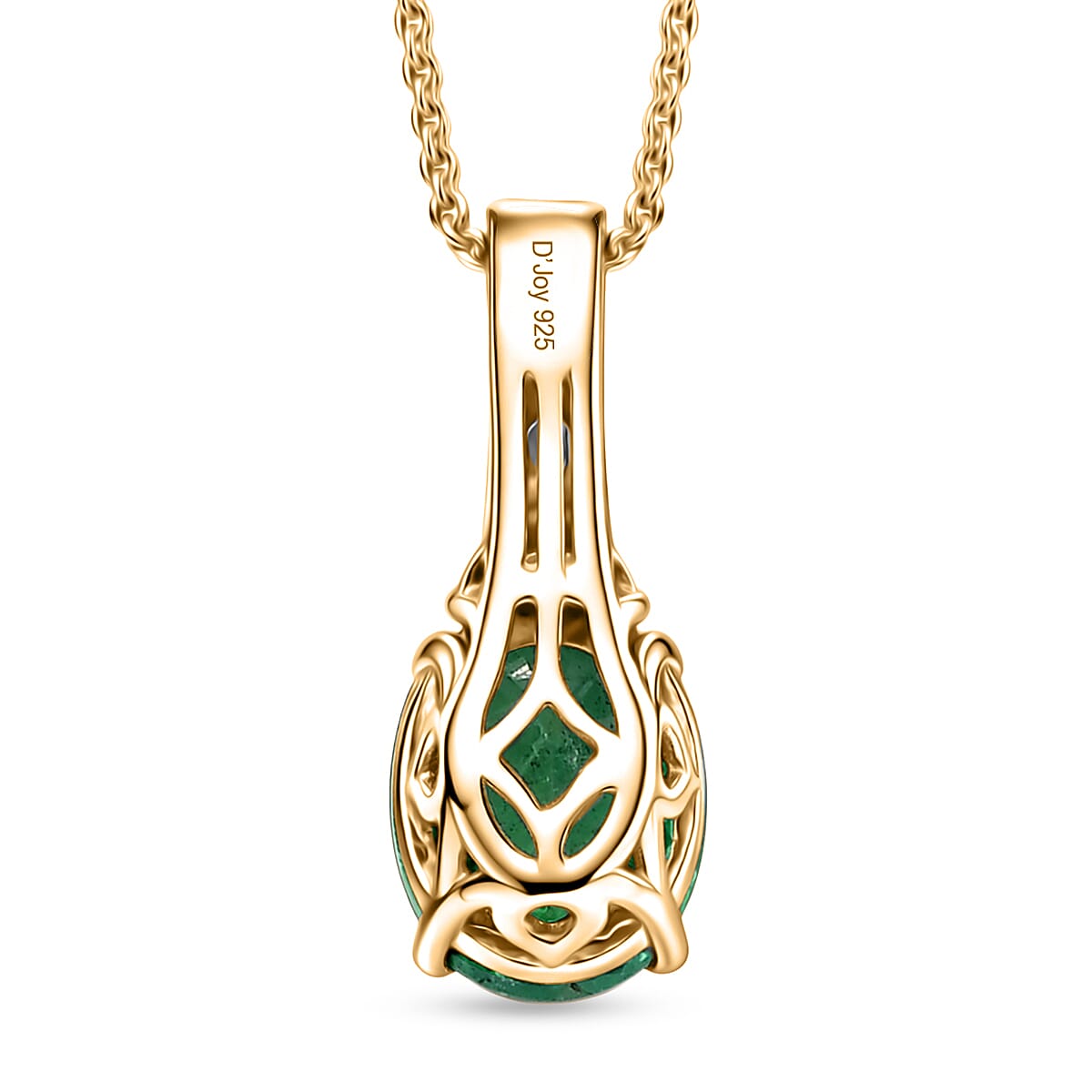 D'Joy Lab Grown Emerald and Moissanite 2.60 ctw Pendant Necklace in 18K Vermeil Yellow Gold Over Sterling Silver 20 Inches
