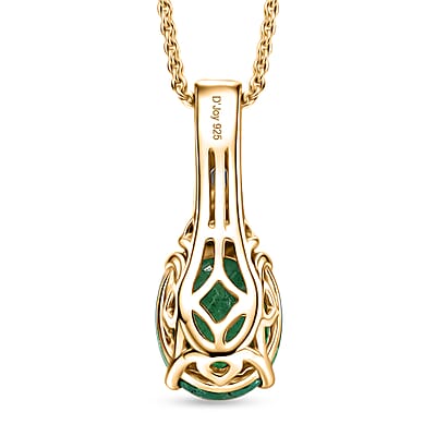 D'Joy Lab Grown Emerald and Moissanite 2.60 ctw Pendant Necklace in 18K Vermeil Yellow Gold Over Sterling Silver 20 Inches