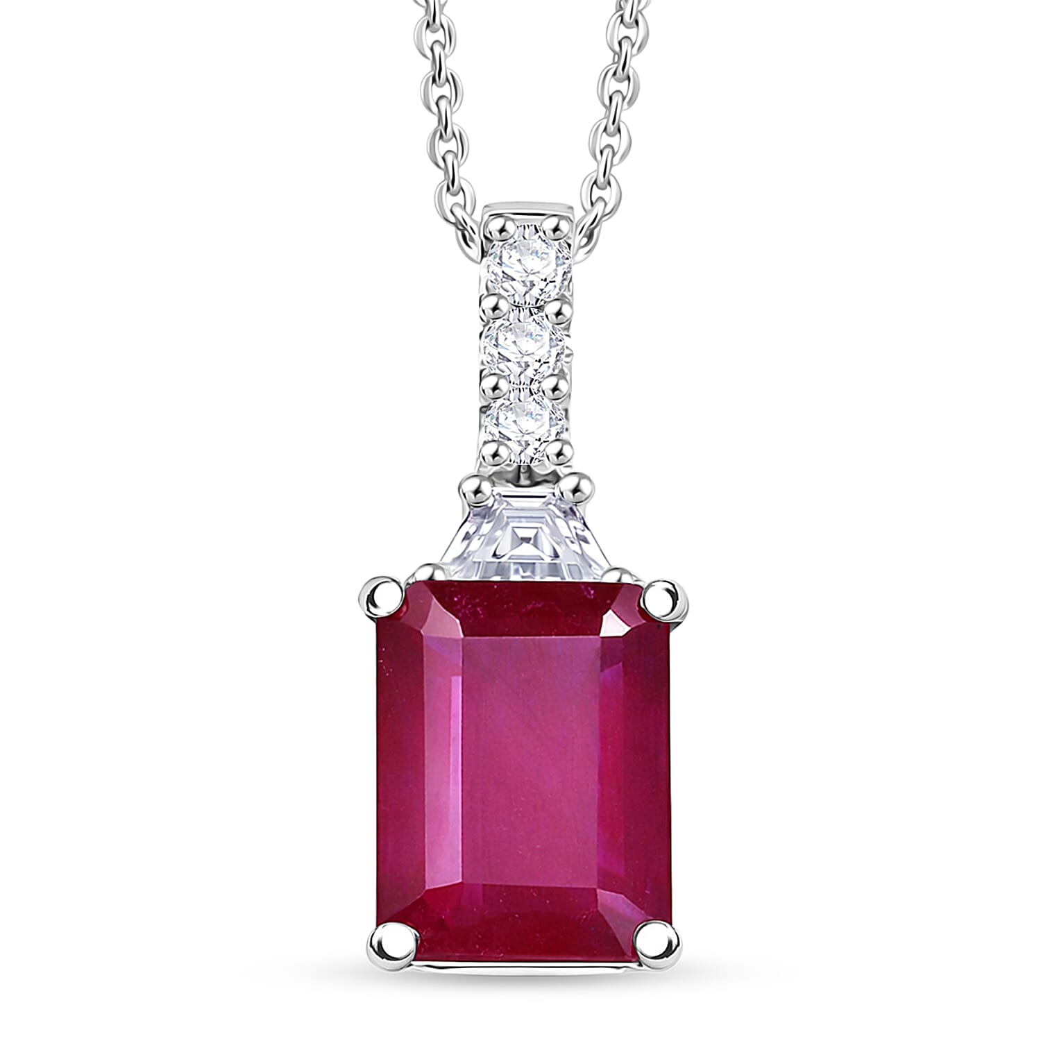 D'Joy Niassa Ruby (FF) and Moissanite 4.00 ctw Pendant Necklace in Rhodium Over Sterling Silver 20 Inches
