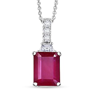 D'Joy Niassa Ruby (FF) and Moissanite 4.00 ctw Pendant Necklace in Rhodium Over Sterling Silver 20 Inches
