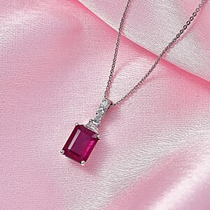 D'Joy Niassa Ruby (FF) and Moissanite 4.00 ctw Pendant Necklace in Rhodium Over Sterling Silver 20 Inches