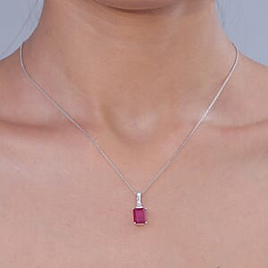 D'Joy Niassa Ruby (FF) and Moissanite 4.00 ctw Pendant Necklace in Rhodium Over Sterling Silver 20 Inches