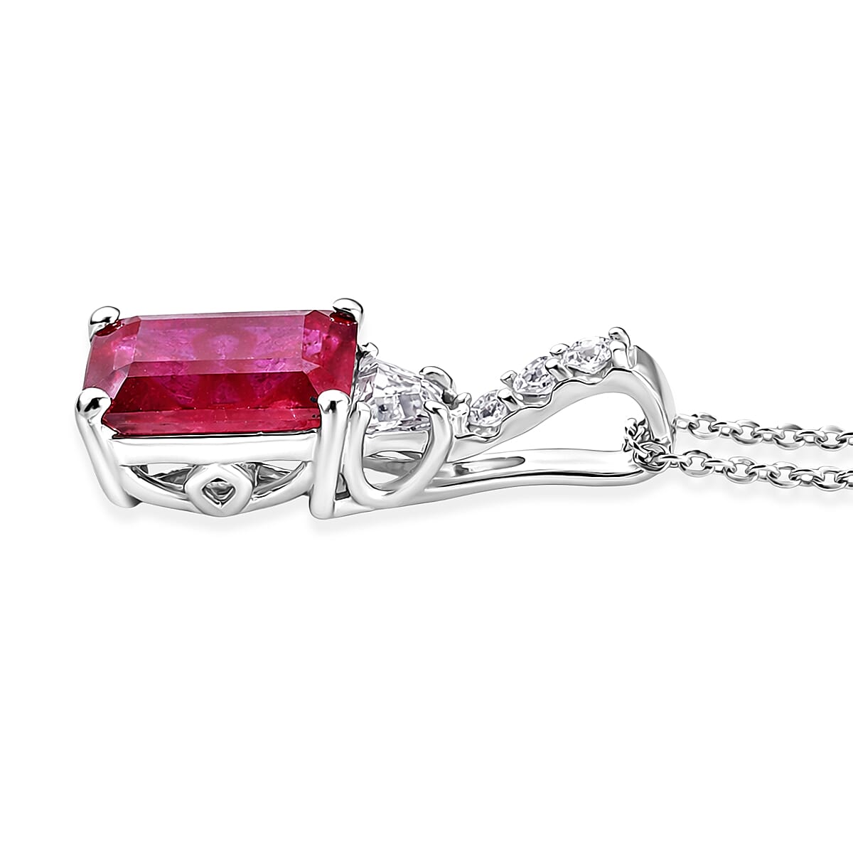 D'Joy Niassa Ruby (FF) and Moissanite 4.00 ctw Pendant Necklace in Rhodium Over Sterling Silver 20 Inches image number 3