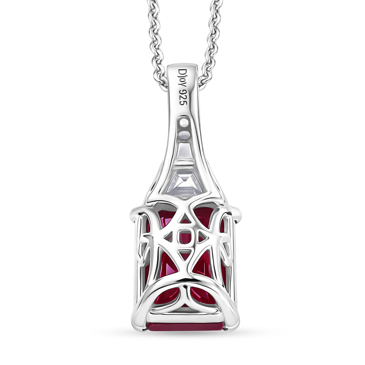 D'Joy Niassa Ruby (FF) and Moissanite 4.00 ctw Pendant Necklace in Rhodium Over Sterling Silver 20 Inches image number 4