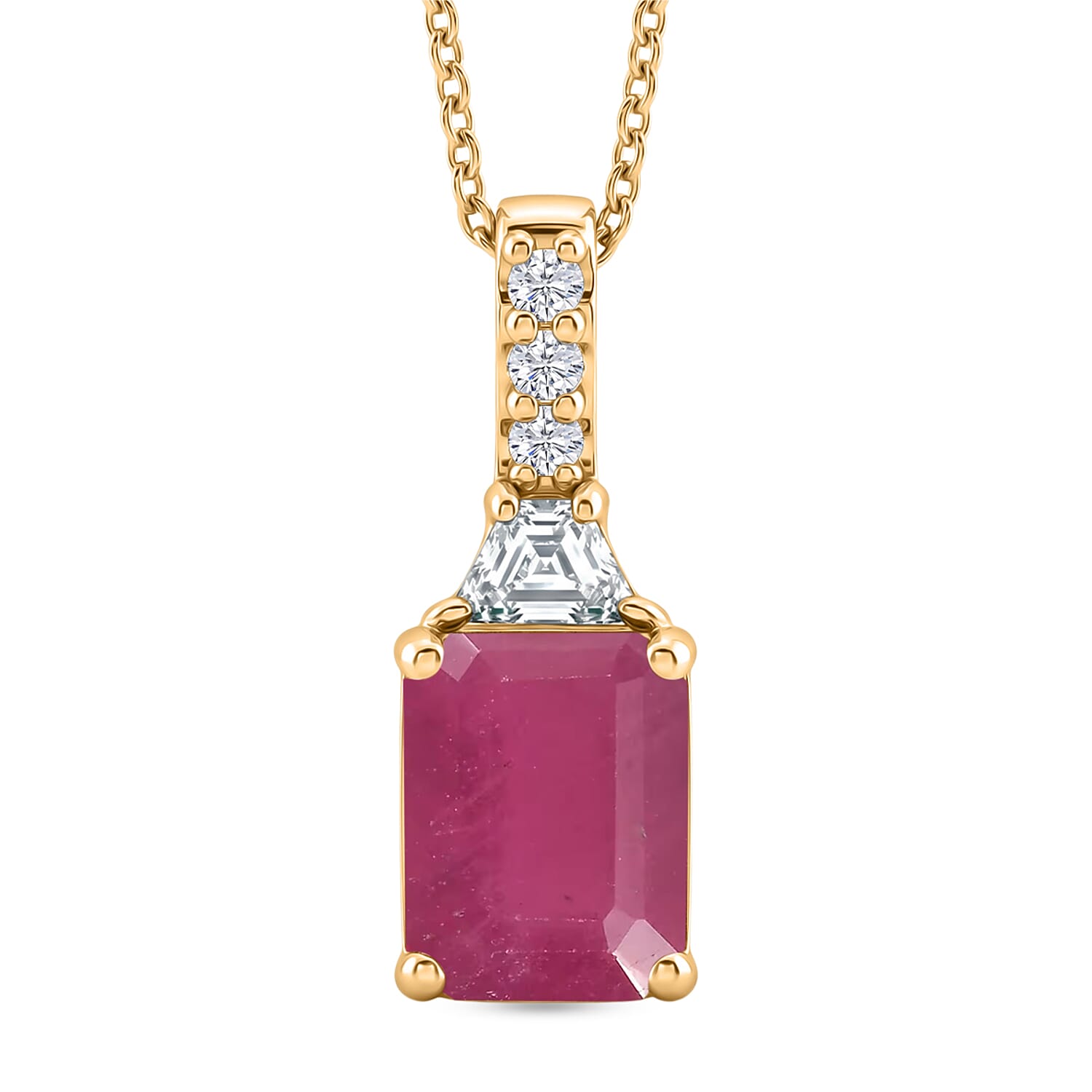 D'Joy Niassa Ruby (FF) and Moissanite 4.00 ctw Pendant Necklace in 18K Vermeil Yellow Gold Over Sterling Silver 20 Inches