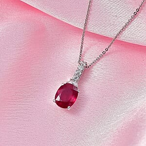 D'Joy Niassa Ruby (FF) and Moissanite 3.10 ctw Pendant Necklace in Rhodium Over Sterling Silver 20 Inches