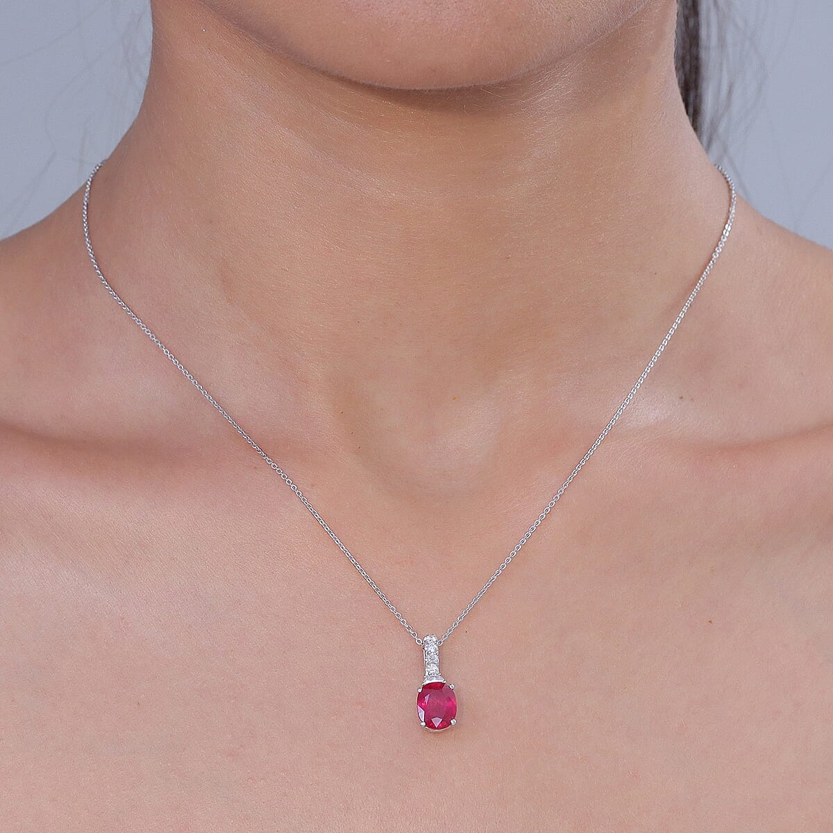 D'Joy Niassa Ruby (FF) and Moissanite 3.10 ctw Pendant Necklace in Rhodium Over Sterling Silver 20 Inches image number 2