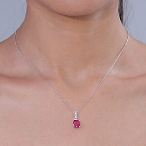 D'Joy Niassa Ruby (FF) and Moissanite 3.10 ctw Pendant Necklace in Rhodium Over Sterling Silver 20 Inches