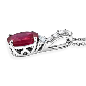 D'Joy Niassa Ruby (FF) and Moissanite 3.10 ctw Pendant Necklace in Rhodium Over Sterling Silver 20 Inches