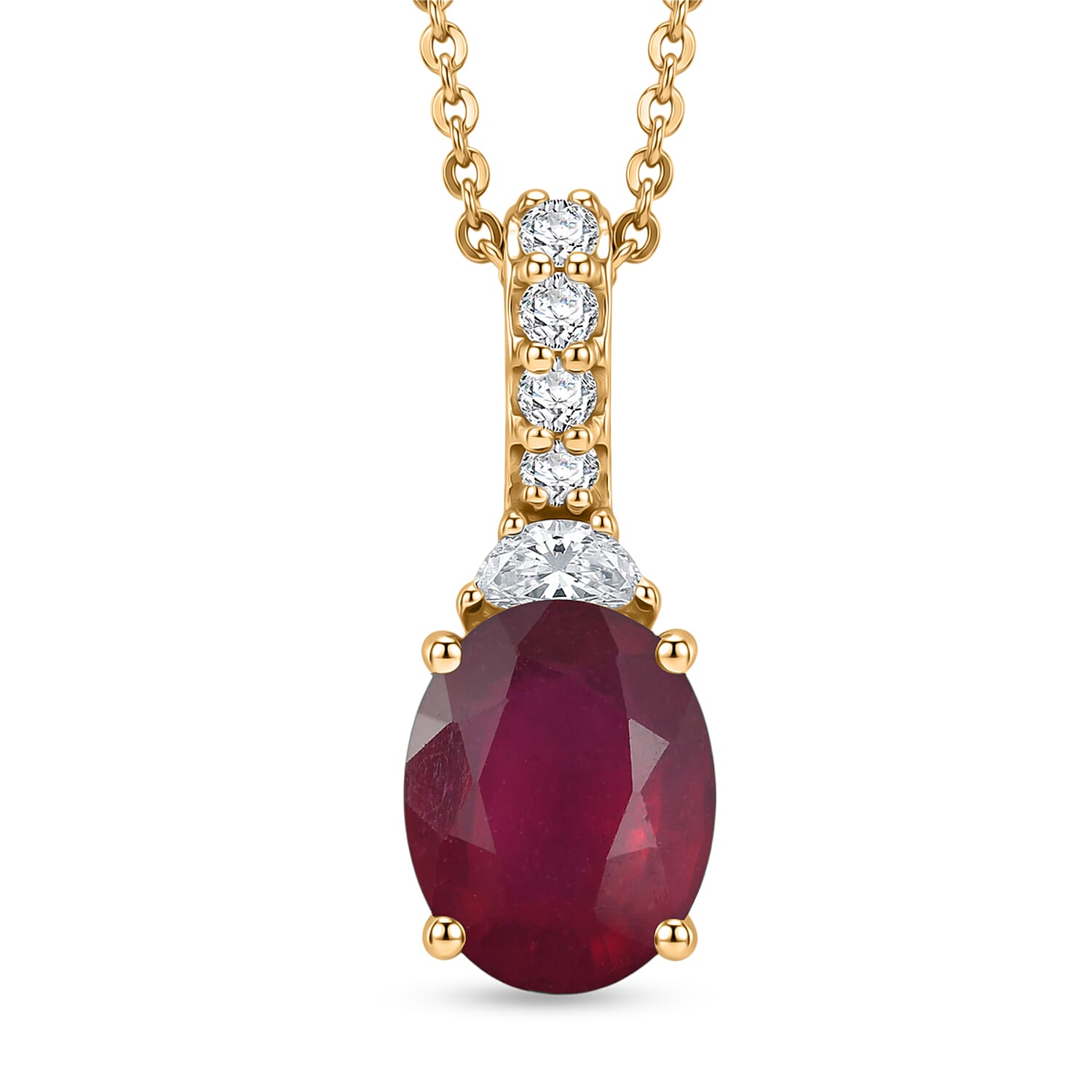 D'Joy Niassa Ruby (FF) and Moissanite 3.10 ctw Pendant Necklace in 18K Vermeil Yellow Gold Over Sterling Silver 20 Inches