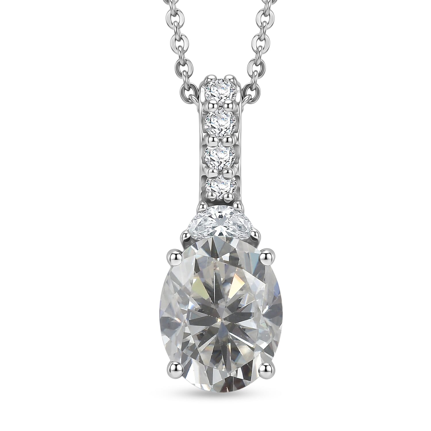 D'Joy Moissanite 2.40 ctw Pendant Necklace in Rhodium Over Sterling Silver 20 Inches