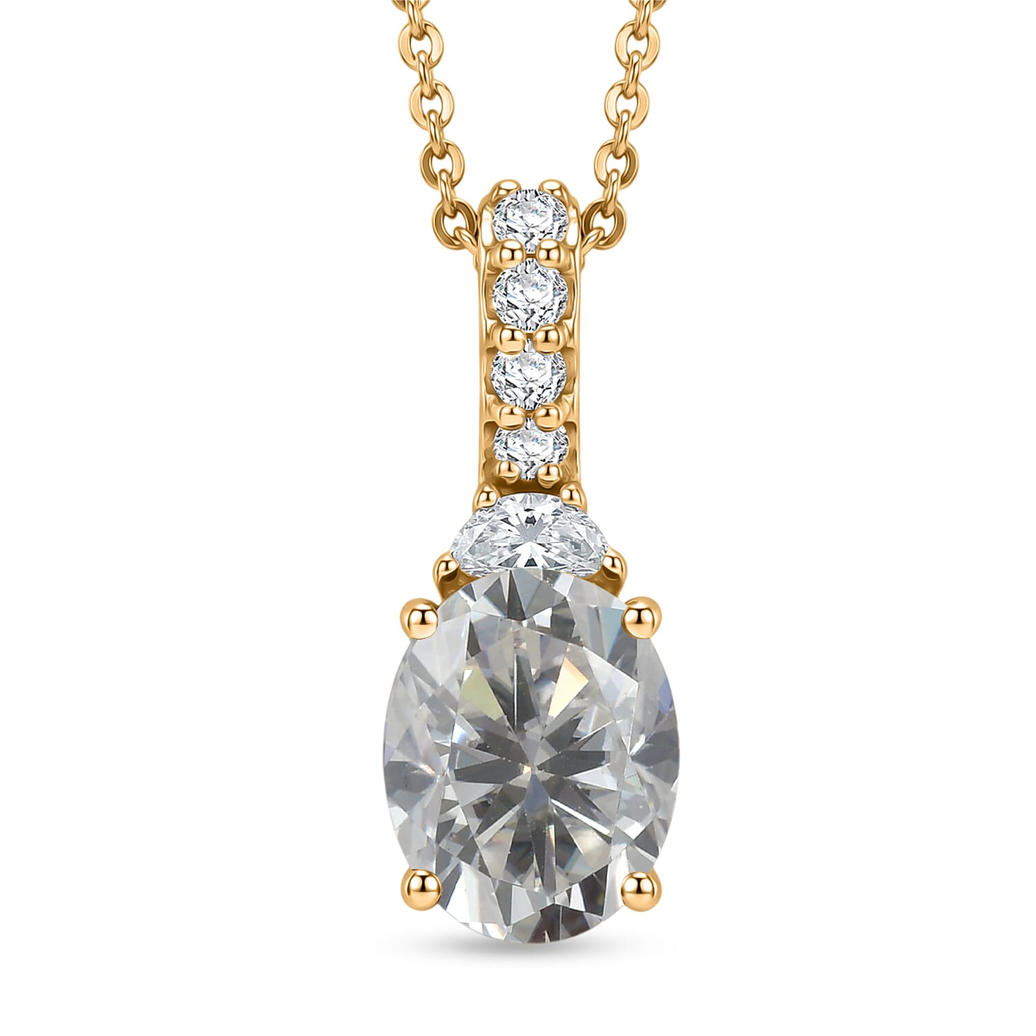 D'Joy Moissanite 2.40 ctw Pendant Necklace in 18K Vermeil Yellow Gold Over Sterling Silver 20 Inches