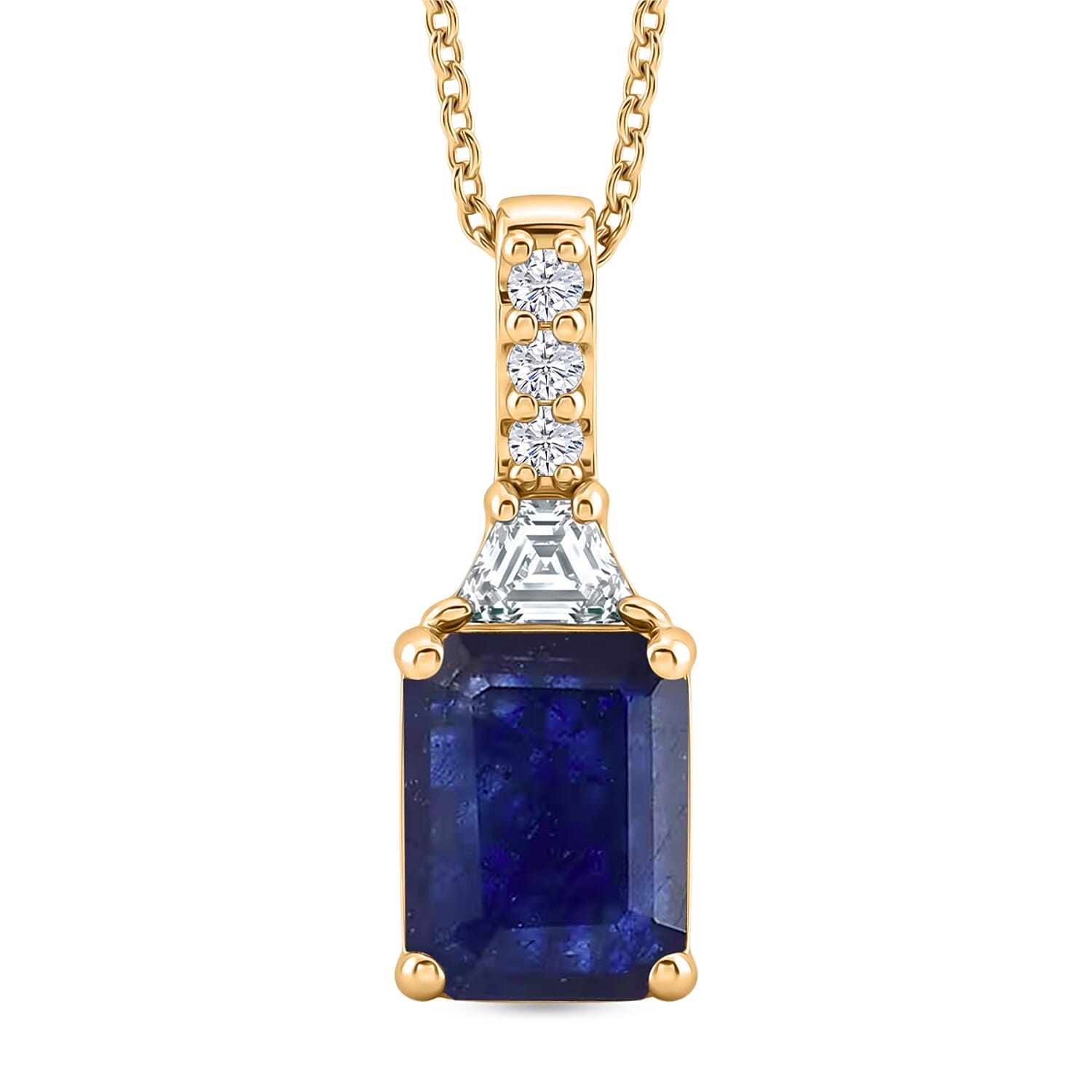 D'Joy Premium Masoala Sapphire (D) and Moissanite 4.00 ctw Pendant Necklace in 18K Vermeil Yellow Gold Over Sterling Silver 20 I