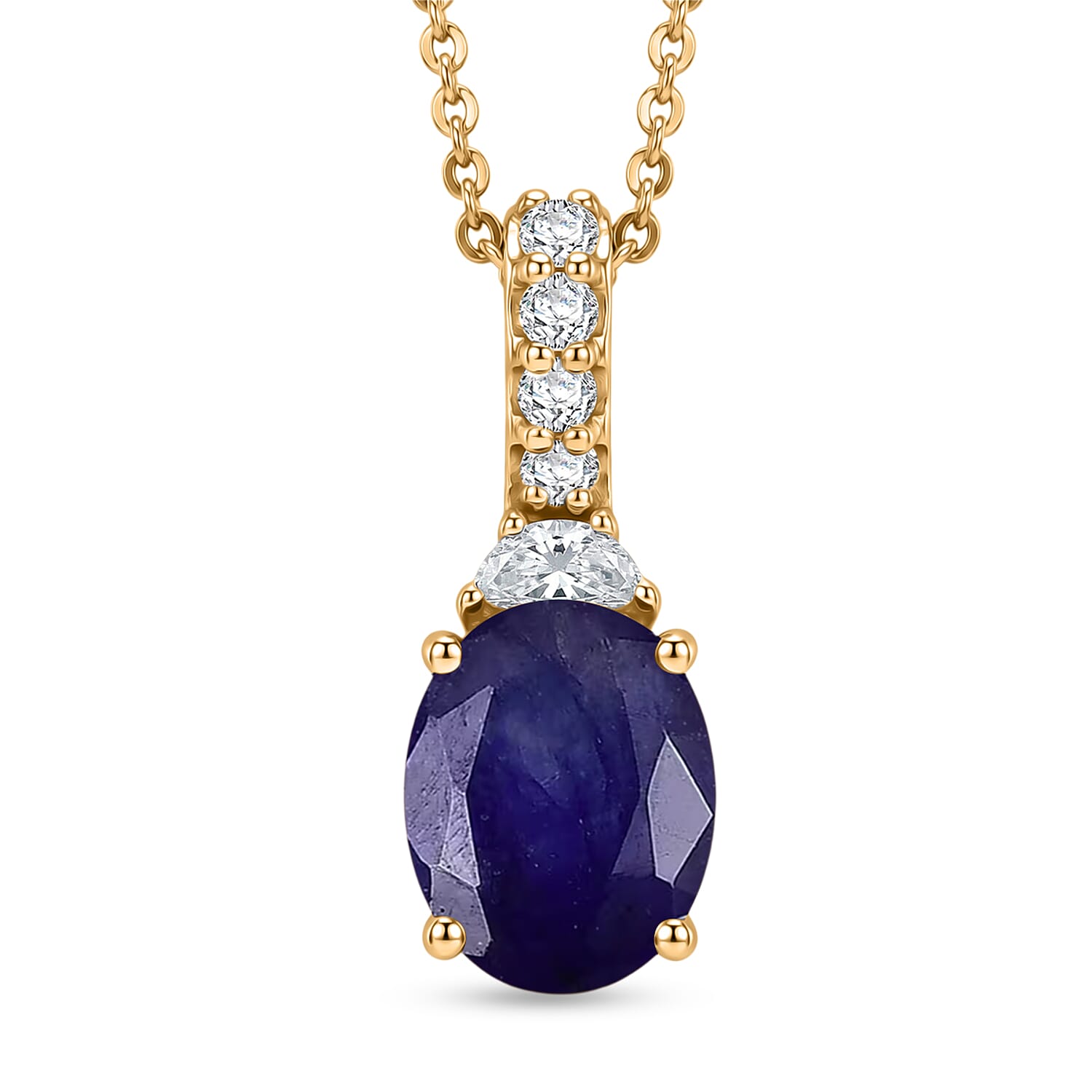 D'Joy Premium Masoala Sapphire (D) and Moissanite 3.00 ctw Pendant Necklace in 18K Vermeil Yellow Gold Over Sterling Silver 20 I