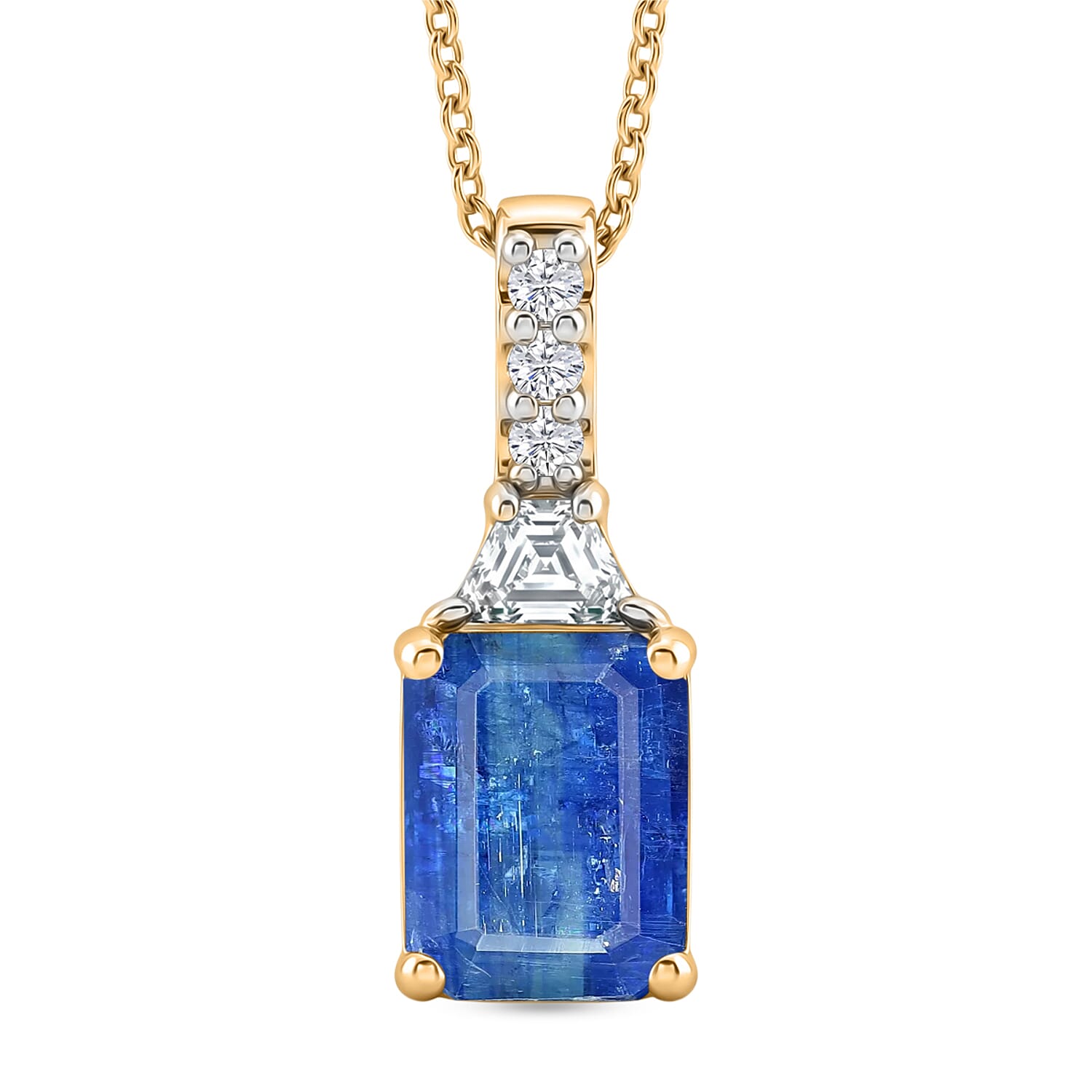 D'Joy Premium Kashmir Kyanite and Moissanite 4.00 ctw Pendant Necklace in 18K Vermeil Yellow Gold Over Sterling Silver 20 Inches