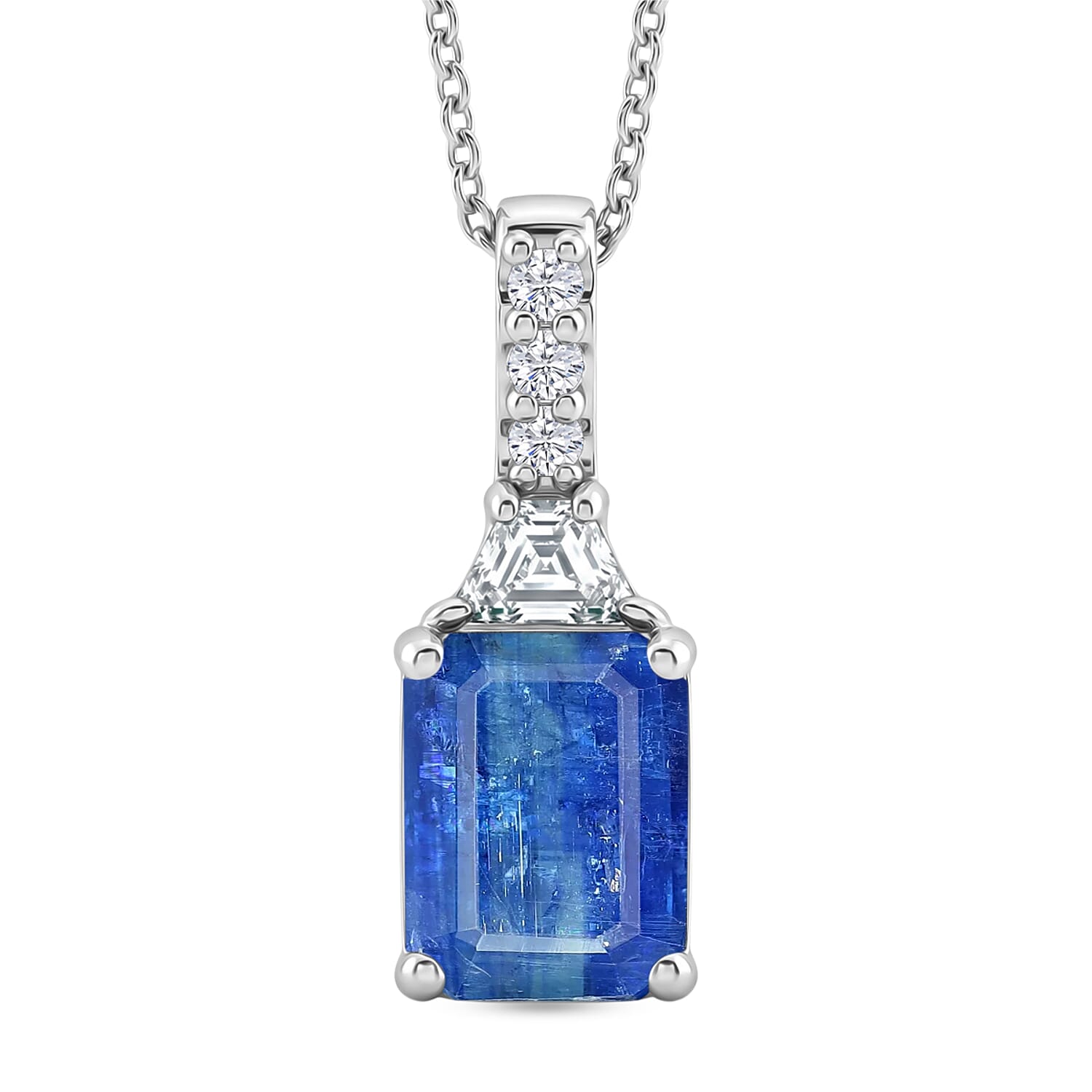 D'Joy Premium Kashmir Kyanite and Moissanite 4.00 ctw Pendant Necklace in Rhodium Over Sterling Silver 20 Inches