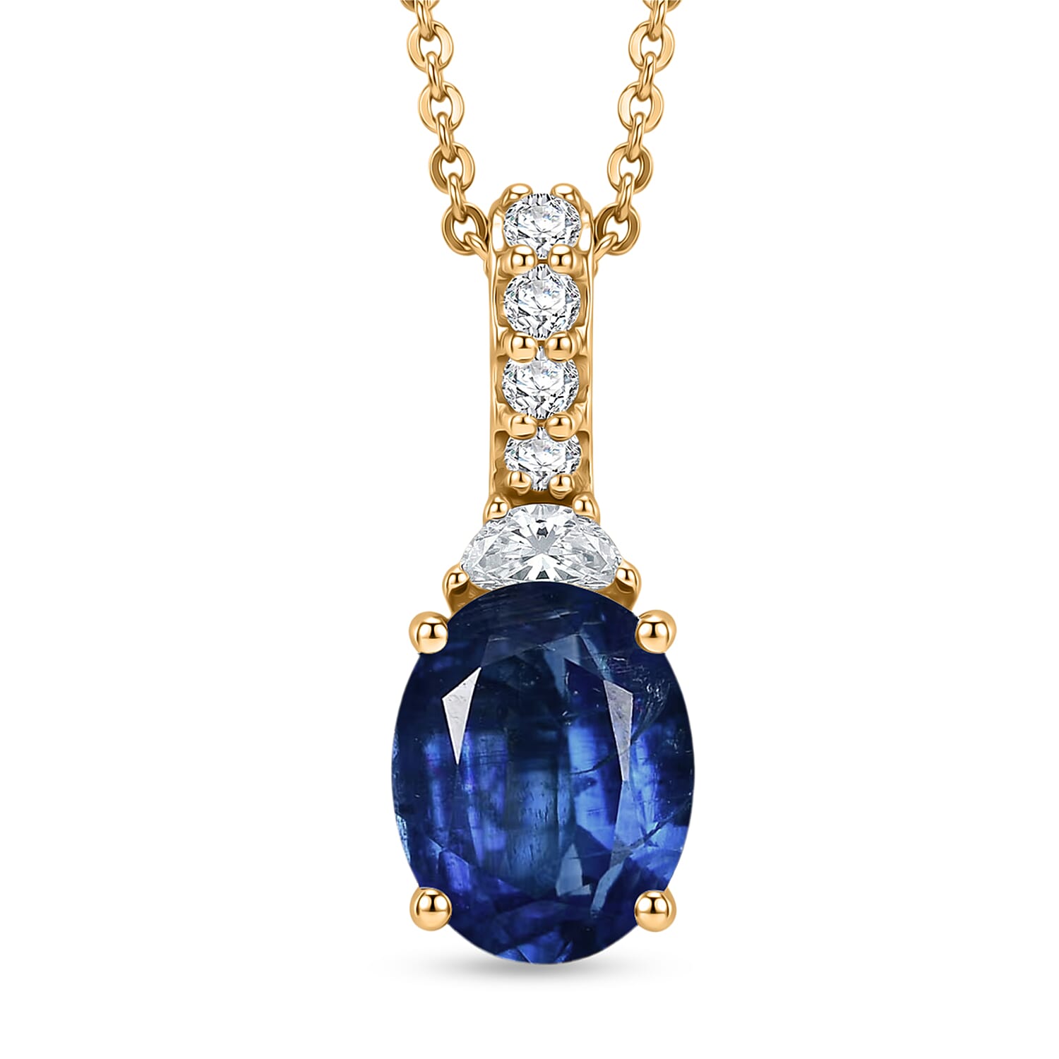 D'Joy Premium Kashmir Kyanite and Moissanite 3.00 ctw Pendant Necklace in 18K Vermeil Yellow Gold Over Sterling Silver 20 Inches