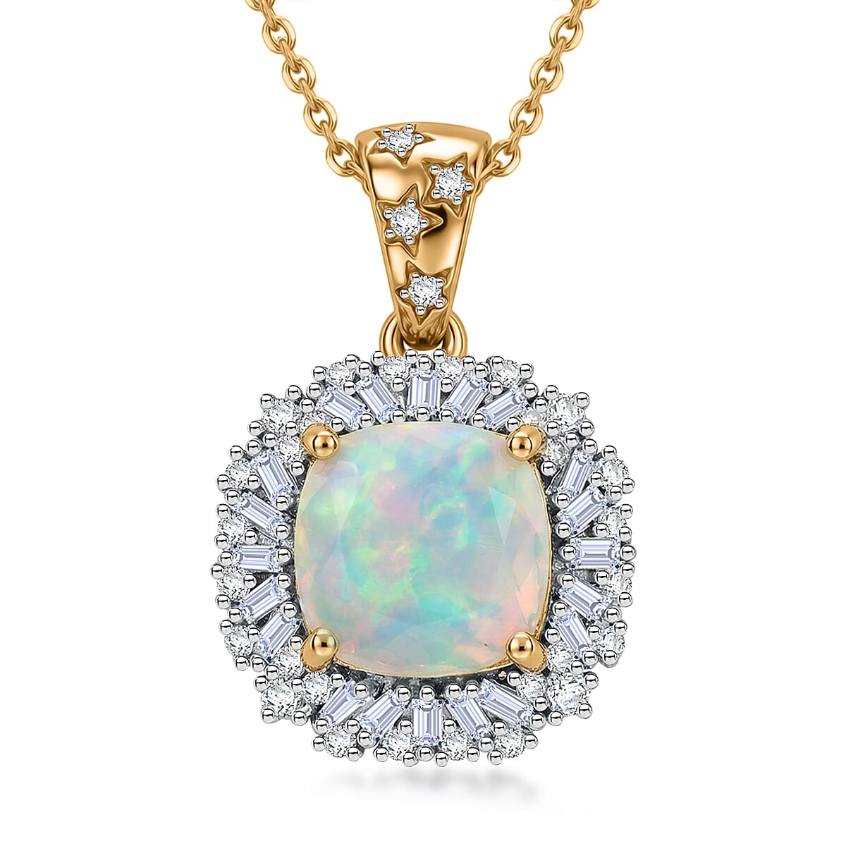 GP Celestial Dream Collection Premium Ethiopian Welo Opal and Diamond 2.30 ctw Pendant Necklace in 18K Vermeil Yellow Gold Over Sterling Silver 20 Inches