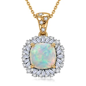 GP Premium Ethiopian Welo Opal and Diamond 2.30 ctw Pendant Necklace in 18K Vermeil Yellow Gold Over Sterling Silver 20 Inches