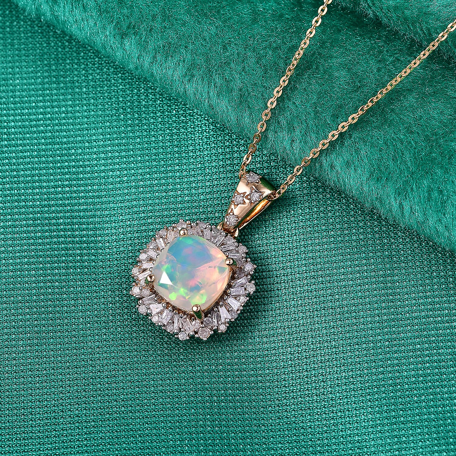 GP Celestial Dream Collection Premium Ethiopian Welo Opal and Diamond 2.30 ctw Pendant Necklace in 18K Vermeil Yellow Gold Over Sterling Silver 20 Inches