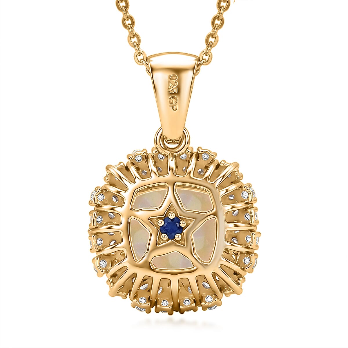 GP Celestial Dream Collection Premium Ethiopian Welo Opal and Diamond 2.30 ctw Pendant Necklace in 18K Vermeil Yellow Gold Over Sterling Silver 20 Inches