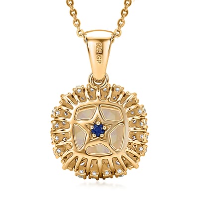 GP Celestial Dream Collection Premium Ethiopian Welo Opal and Diamond 2.30 ctw Pendant Necklace in 18K Vermeil Yellow Gold Over Sterling Silver 20 Inches