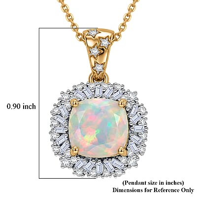GP Celestial Dream Collection Premium Ethiopian Welo Opal and Diamond 2.30 ctw Pendant Necklace in 18K Vermeil Yellow Gold Over Sterling Silver 20 Inches