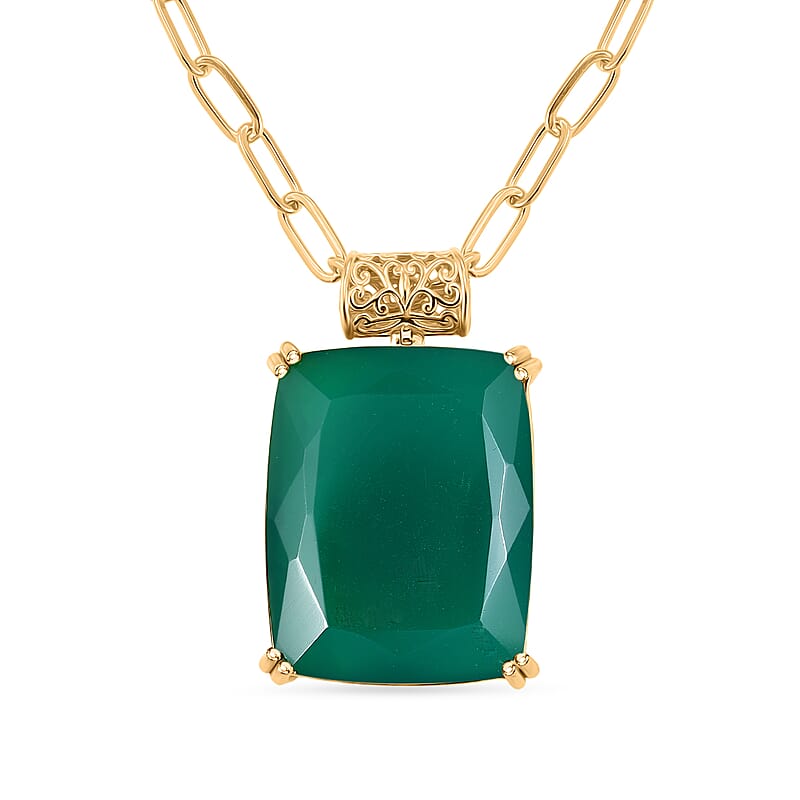 EverTrue Verde Onyx 49.65 ctw Forest Fang Pendant in 18K YG Plated with ION Plated YG Stainless Steel Necklace 20 Inches