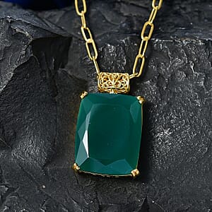 EverTrue Verde Onyx 52.25 ctw Pendant in 18K YG Plated with ION Plated YG Stainless Steel Necklace 20 Inches
