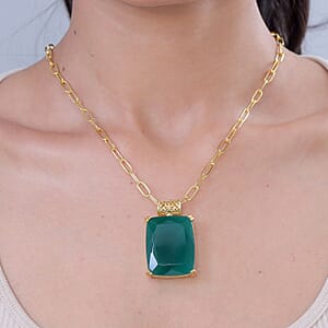 EverTrue Verde Onyx 52.25 ctw Pendant in 18K YG Plated with ION Plated YG Stainless Steel Necklace 20 Inches