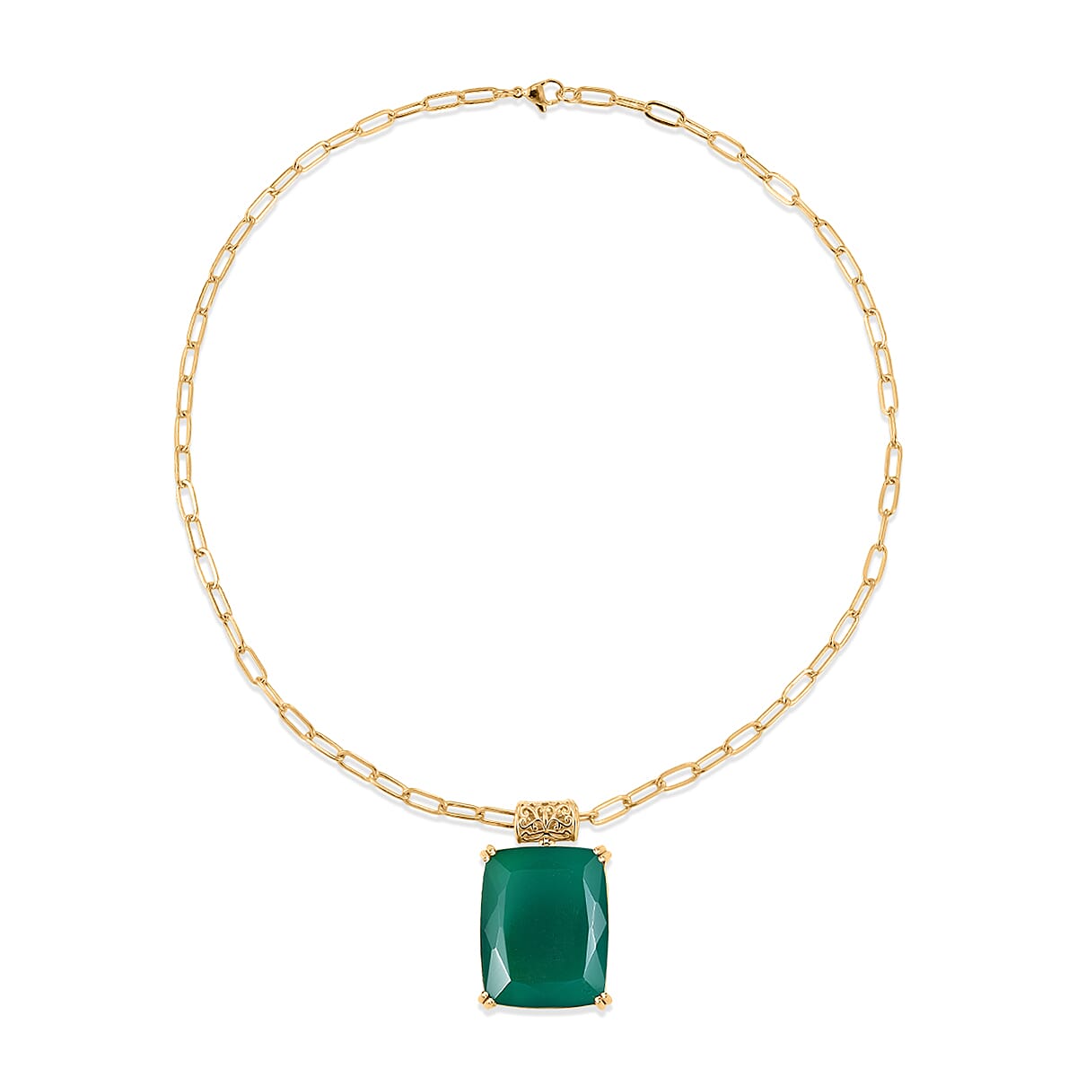 EverTrue Verde Onyx 49.65 ctw Forest Fang Pendant in 18K YG Plated with ION Plated YG Stainless Steel Necklace 20 Inches