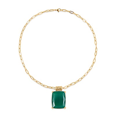 EverTrue Verde Onyx 49.65 ctw Forest Fang Pendant in 18K YG Plated with ION Plated YG Stainless Steel Necklace 20 Inches