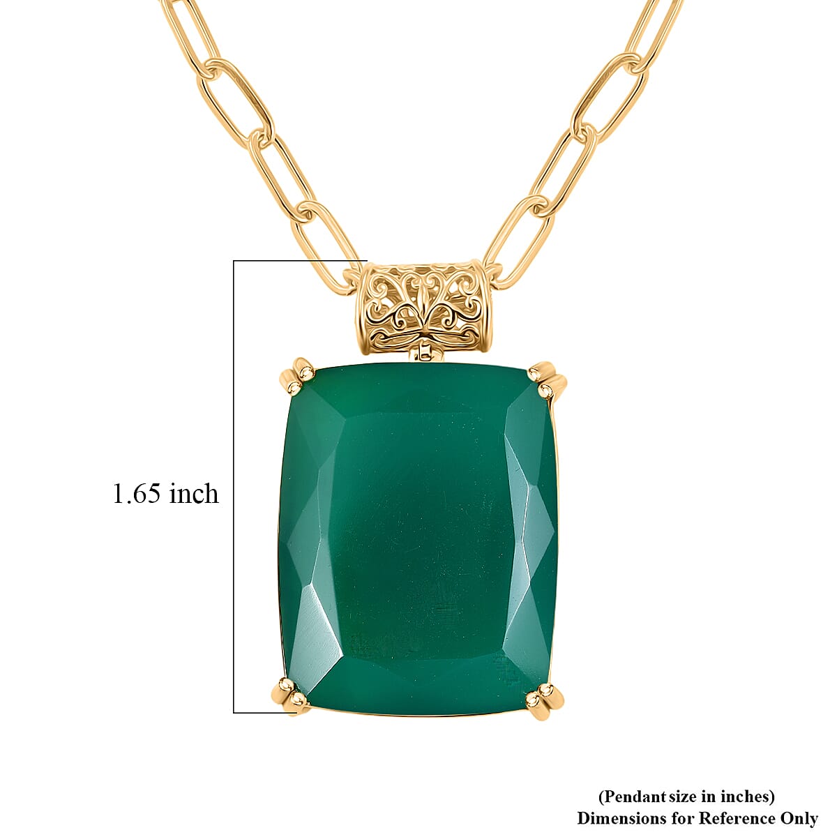 EverTrue Verde Onyx 49.65 ctw Forest Fang Pendant in 18K YG Plated with ION Plated YG Stainless Steel Necklace 20 Inches