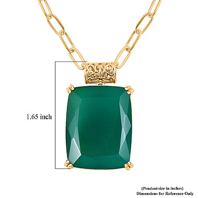 EverTrue Verde Onyx 49.65 ctw Forest Fang Pendant in 18K YG Plated with ION Plated YG Stainless Steel Necklace 20 Inches