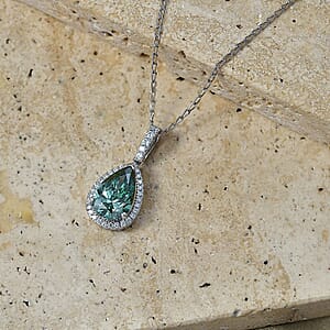 Luxuriant Lab Grown Green Diamond IR and Lab Grown Diamond VS 2.75 ctw Green Aurora Drop Pendant Necklace in 950 Platinum 20 Inches 4.70 Grams