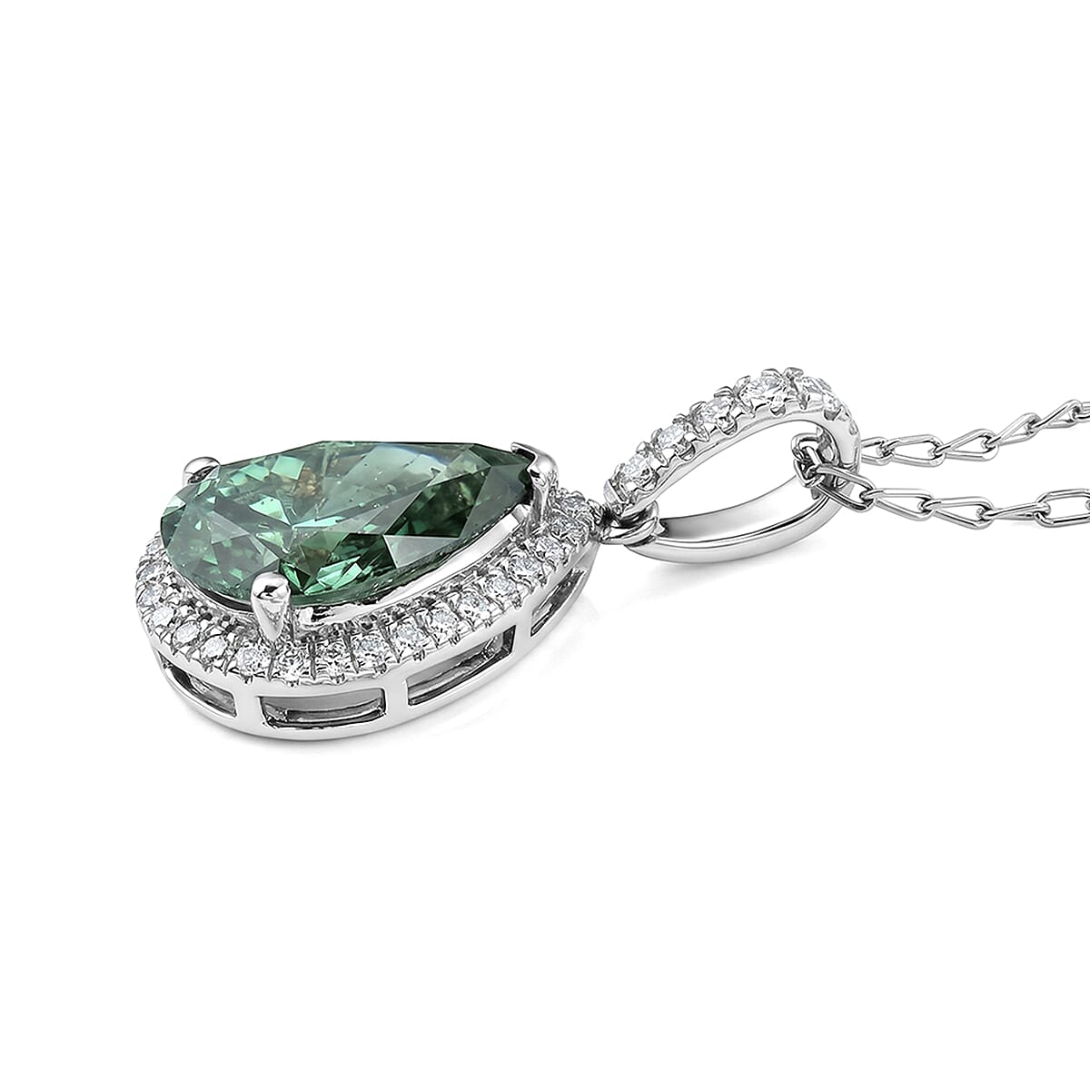 Luxuriant Lab Grown Green Diamond IR and Lab Grown Diamond VS 2.75 ctw Green Aurora Drop Pendant Necklace in 950 Platinum 20 Inches 4.70 Grams
