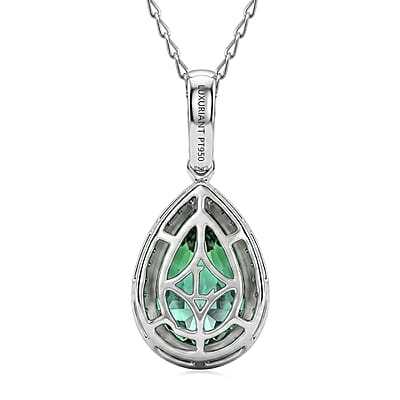 Luxuriant Lab Grown Green Diamond IR and Lab Grown Diamond VS 2.75 ctw Green Aurora Drop Pendant Necklace in 950 Platinum 20 Inches 4.70 Grams