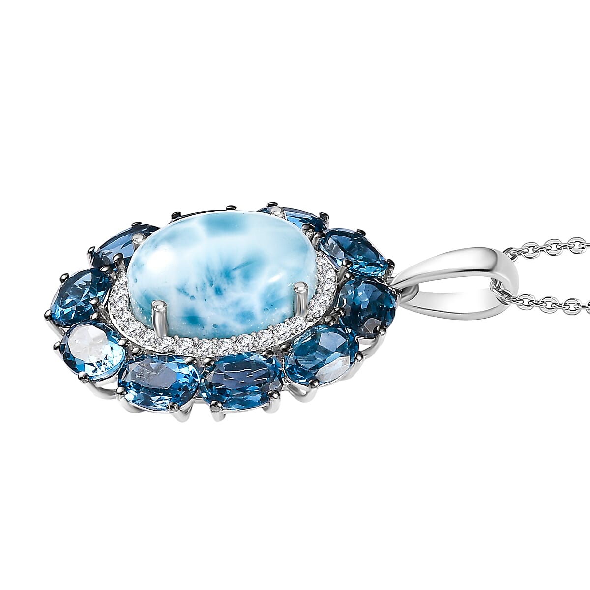 D'Joy AAA Larimar and Multi Gemstone 20.85 ctw Ocean Light Halo Pendant Necklace in Rhodium Over Sterling Silver 20 Inches image number 3