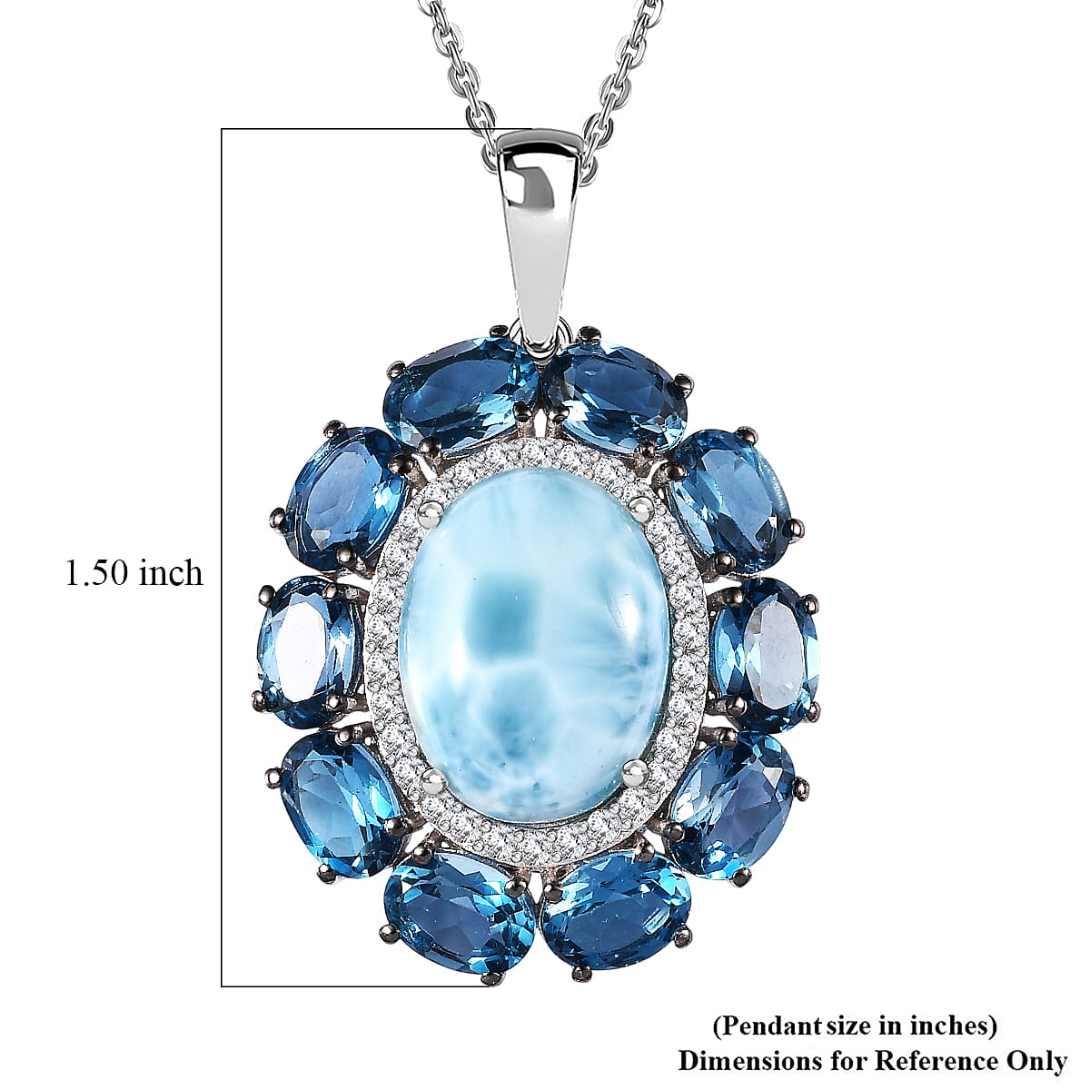 D'Joy AAA Larimar and Multi Gemstone 20.85 ctw Ocean Light Halo Pendant Necklace in Rhodium Over Sterling Silver 20 Inches image number 5