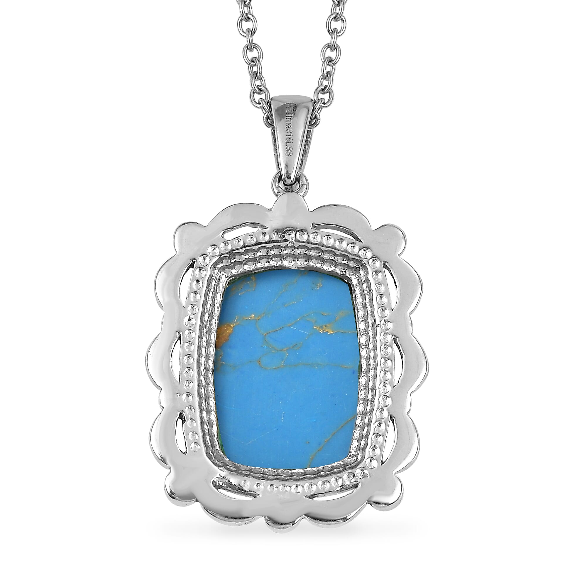 EverTrue Mojave Blue Turquoise 11.85 ctw Pendant Necklace in Stainless Steel 20 Inches