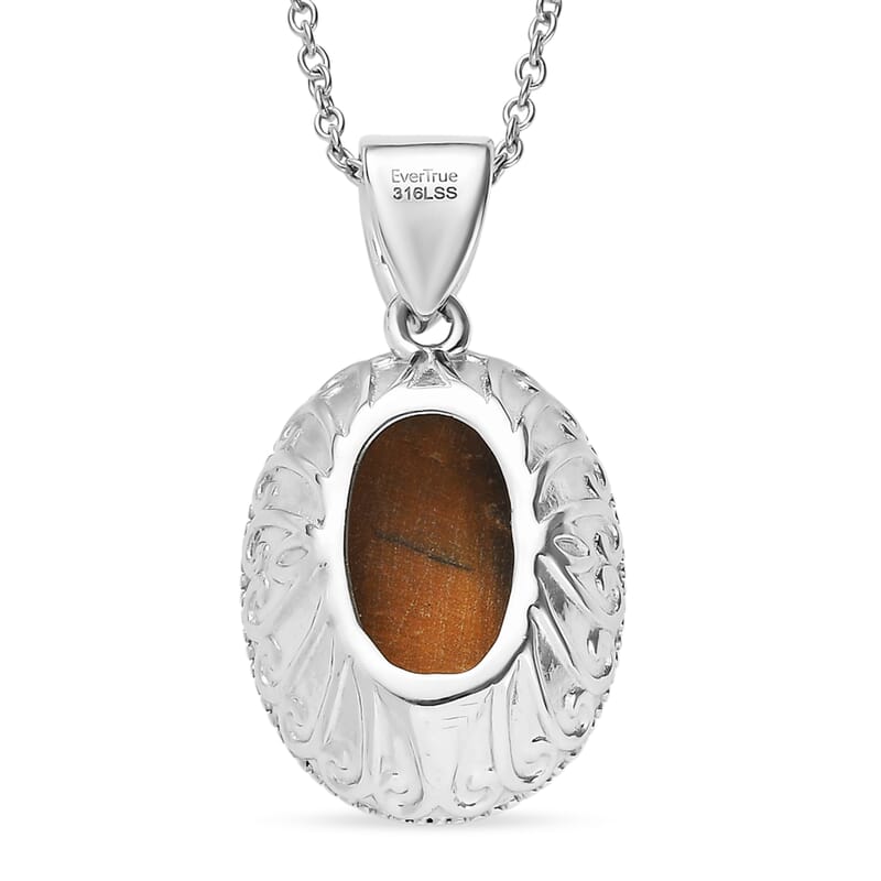 EverTrue Tigers Eye and Brazilian Citrine 13.15 ctw Pendant Necklace in Stainless Steel 20 Inches