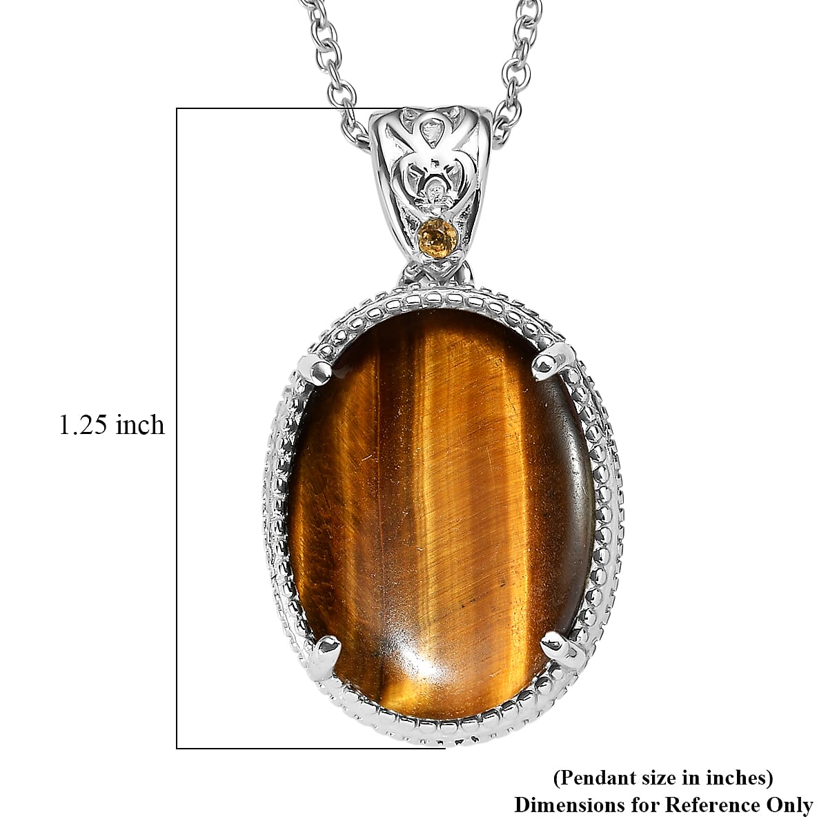 EverTrue Tigers Eye and Brazilian Citrine 13.15 ctw Pendant Necklace in Stainless Steel 20 Inches