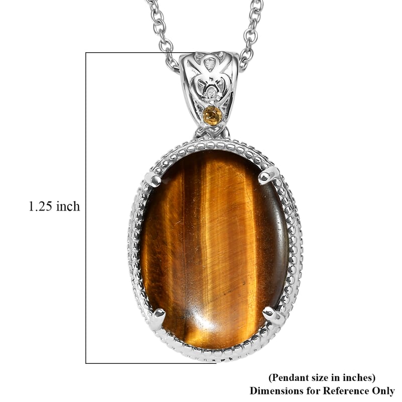 EverTrue Tigers Eye and Brazilian Citrine 13.15 ctw Pendant Necklace in Stainless Steel 20 Inches