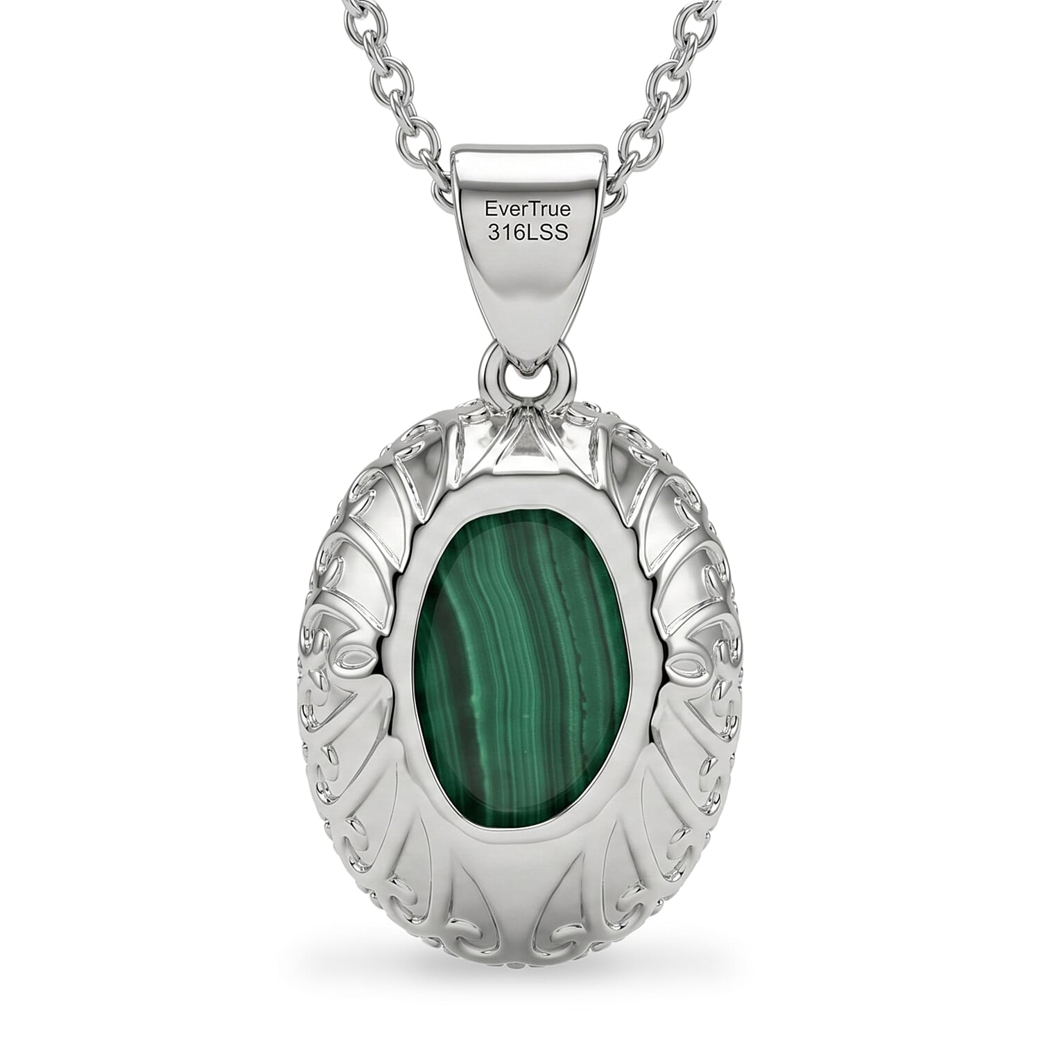 EverTrue African Malachite and Hebei Peridot 22.20 ctw Pendant Necklace in Stainless Steel 20 Inches