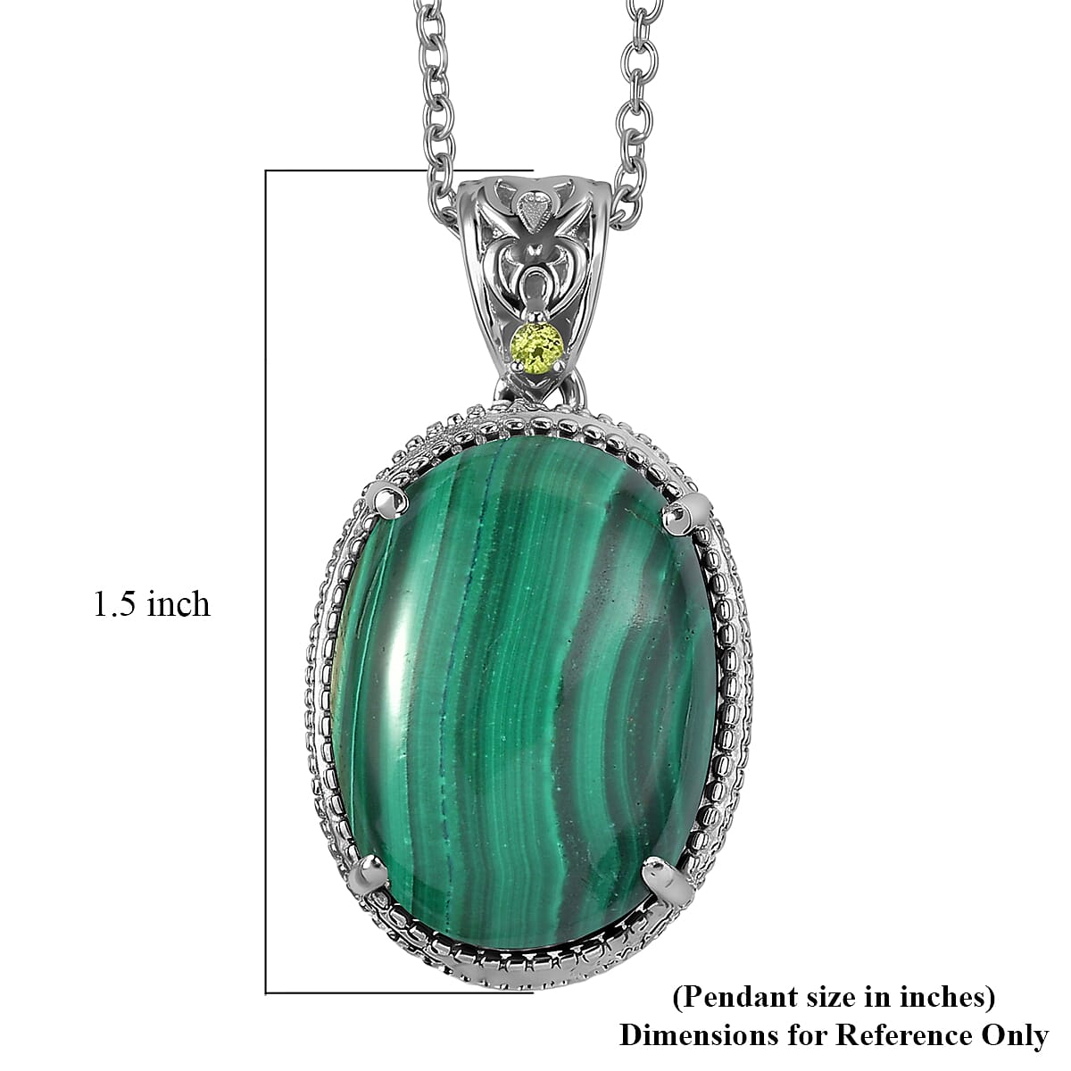 EverTrue African Malachite and Hebei Peridot 22.20 ctw Pendant Necklace in Stainless Steel 20 Inches